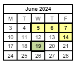 District School Academic Calendar for Chicopee Academy for June 2024