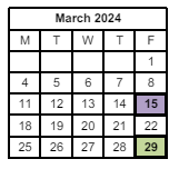 District School Academic Calendar for Chicopee Academy for March 2024