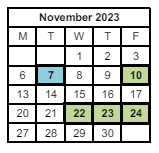 District School Academic Calendar for Chicopee Academy for November 2023