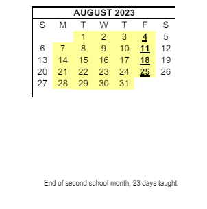 District School Academic Calendar for Marshall (thurgood) Elementary for August 2023