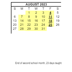 District School Academic Calendar for Heritage Elementary for August 2023