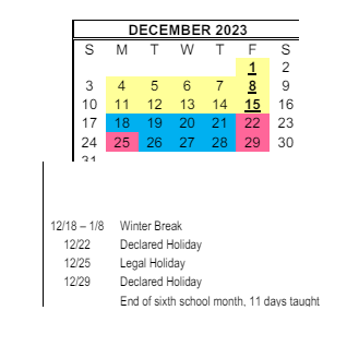 District School Academic Calendar for Olympicview Elementary for December 2023