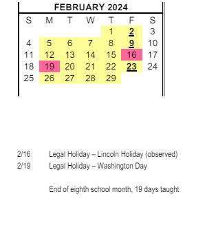 District School Academic Calendar for Valley Vista Elementary for February 2024