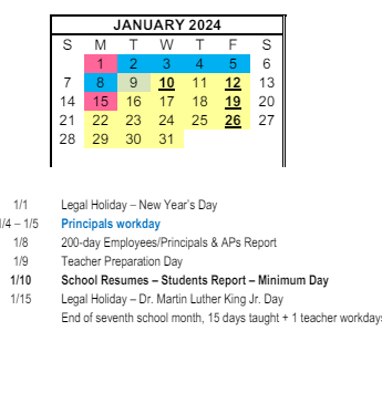 District School Academic Calendar for Olympicview Elementary for January 2024