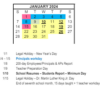 District School Academic Calendar for Mueller Charter (robert L.) for January 2024