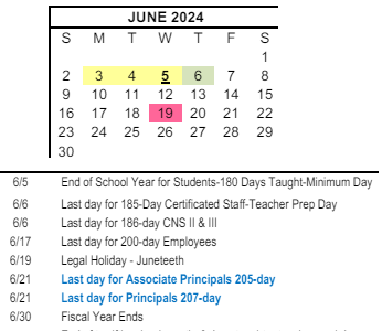 District School Academic Calendar for Hilltop Drive Elementary for June 2024