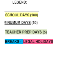 District School Academic Calendar Legend for Salt Creek Elementary