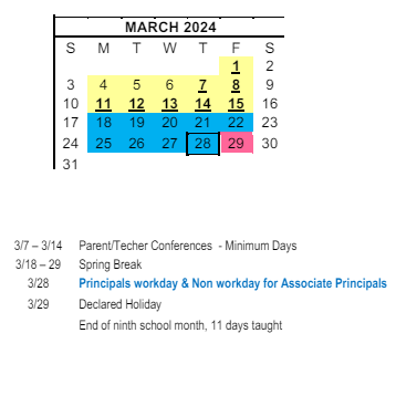 District School Academic Calendar for Finney (myrtle S.) Elementary for March 2024