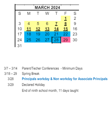 District School Academic Calendar for Valley Vista Elementary for March 2024