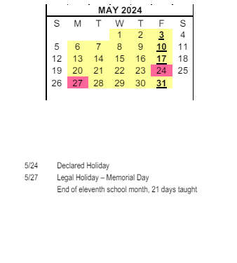 District School Academic Calendar for Olympicview Elementary for May 2024