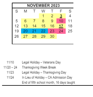 District School Academic Calendar for Palomar Elementary for November 2023