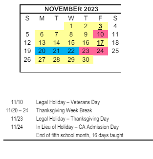 District School Academic Calendar for Casillas (joseph) Elementary for November 2023