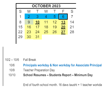 District School Academic Calendar for Sunnyside Elementary for October 2023