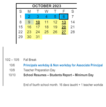 District School Academic Calendar for Olympicview Elementary for October 2023