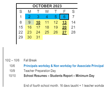 District School Academic Calendar for Heritage Elementary for October 2023