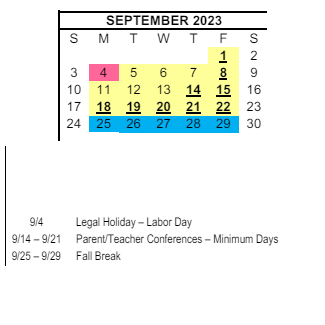 District School Academic Calendar for Sunnyside Elementary for September 2023
