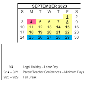 District School Academic Calendar for Cook (hazel Goes) Elementary for September 2023