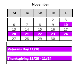 District School Academic Calendar for Numa Elementary School for November 2023