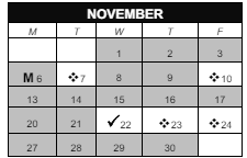 District School Academic Calendar for Woodward Career Technical High School for November 2023