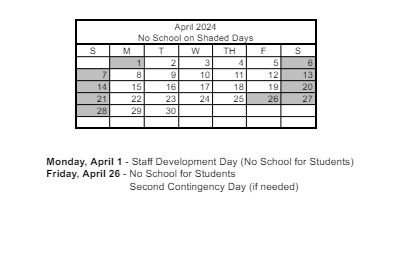District School Academic Calendar for Cynthia W. Cunningham Elementary School for April 2024