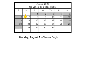 District School Academic Calendar for Robert Lunt Elementary School for August 2023