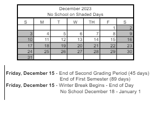 District School Academic Calendar for Twin Lakes Elementary School for December 2023