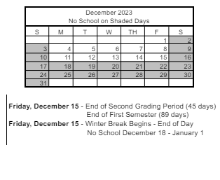 District School Academic Calendar for Roberta C. Cartwright Elementary School for December 2023