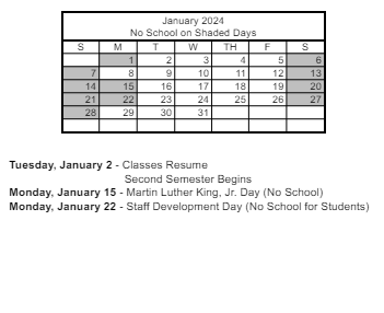 District School Academic Calendar for Duane D. Keller Middle School for January 2024
