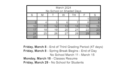 District School Academic Calendar for Twin Lakes Elementary School for March 2024