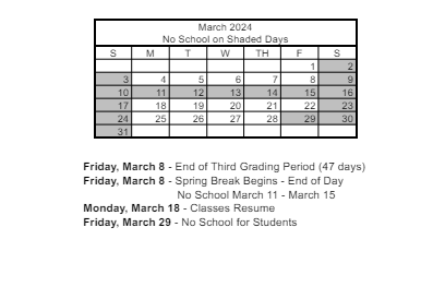 District School Academic Calendar for Robert Lunt Elementary School for March 2024