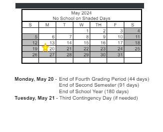 District School Academic Calendar for Roger D. Gehring Elementary School for May 2024