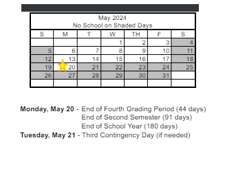 District School Academic Calendar for Twin Lakes Elementary School for May 2024