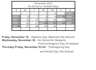 District School Academic Calendar for H. P. Fitzgerald Elementary School for November 2023