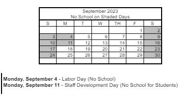 District School Academic Calendar for William G. Bennett Elementary School for September 2023