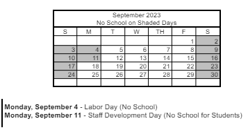 District School Academic Calendar for Tom Williams Elementary School for September 2023