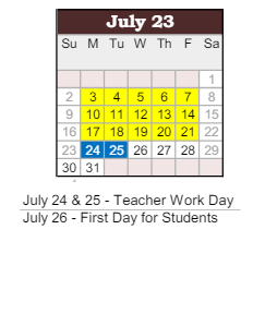 District School Academic Calendar for Clark Elementary School for July 2023