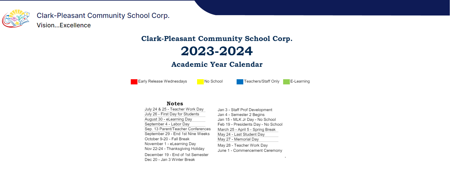District School Academic Calendar Key for Clark Elementary School