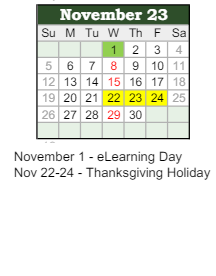 District School Academic Calendar for Clark Elementary School for November 2023