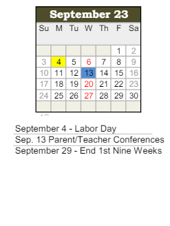 District School Academic Calendar for Clark Elementary School for September 2023