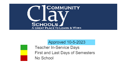 District School Academic Calendar Legend for Clay City Jr-sr High School