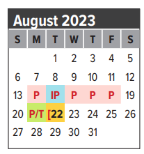 District School Academic Calendar for John F Ward Elementary for August 2023