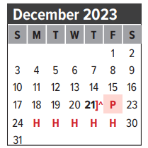 District School Academic Calendar for Clear Brook High School for December 2023