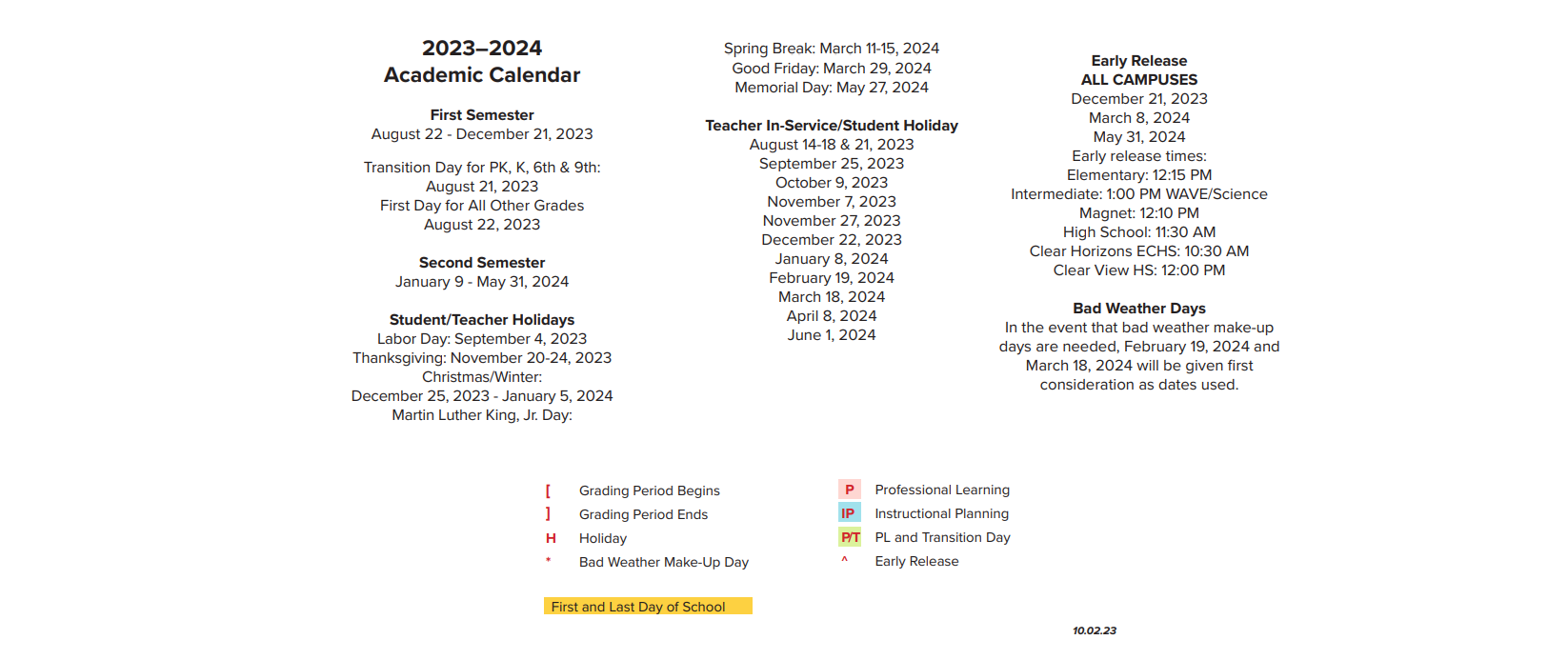 District School Academic Calendar Key for Margaret S Mcwhirter Elementary
