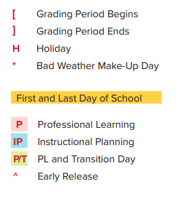 District School Academic Calendar Legend for I W And Eleanor Hyde Elementary