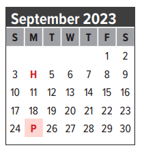 District School Academic Calendar for I W And Eleanor Hyde Elementary for September 2023
