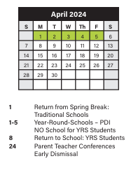 District School Academic Calendar for South High School for April 2024