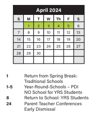District School Academic Calendar for Mound Elementary School for April 2024