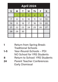 District School Academic Calendar for John Marshall High School for April 2024