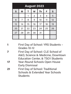 District School Academic Calendar for Glenville High School for August 2023