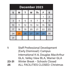 District School Academic Calendar for Successtech Academy School for December 2023